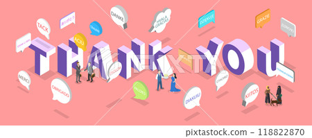 3D Isometric Flat Vector Illustration of Thank You, Lettering in Different Languages 118822870