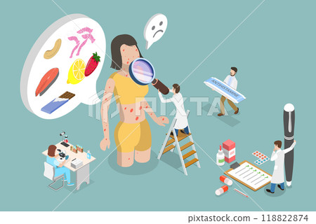 3D Isometric Flat Vector Illustration of Allergic Symptoms, Allergy Diagnosis At Allergists Examination 118822874