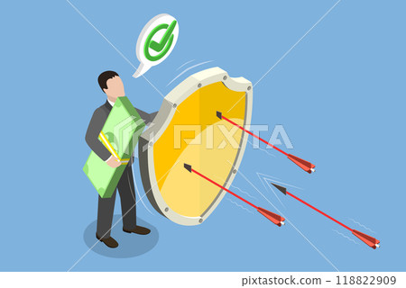 3D Isometric Flat Vector Illustration of Inflation Protection, Shielding Investors from Stock Market Downturns 3D Isometric Flat Vector Illustration of Inflation Protection, Shielding Investors from Stock Market Downturns 118822909