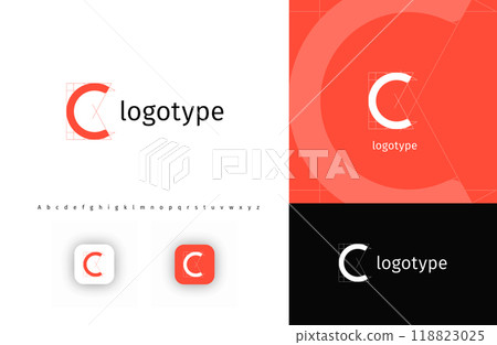 Geometric letter C, minimalist logo, blueprint monogram for architectural building, futuristic technology, innovative science. Modern logo concept. Vector illustration 118823025