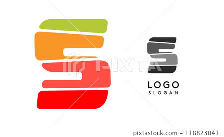 Bright colorful letter S, layers blocks like sandwich, stone balancing or rock stacking. Modern cartoon monogram for kid joyful book, blocky toys logo. Vector illustration 118823041