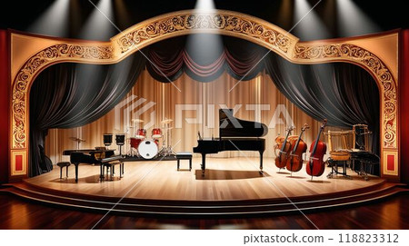 Stage with musical instruments 118823312
