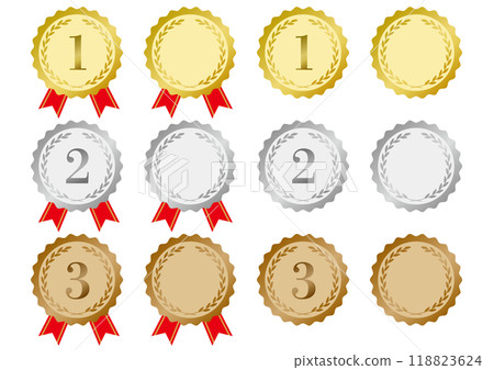 Set of laurel gold, silver and bronze medal frame illustrations_gradient Set of laurel gold, silver and bronze medal frame illustrations_gradient 118823624
