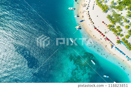 Top view in Caribbean island Paradisiacal - Cayo Sombrero - Morrocoy, Venezuela. Aerial View. Top view in Caribbean island Paradisiacal - Cayo Sombrero - Morrocoy, Venezuela. Aerial View. 118823851