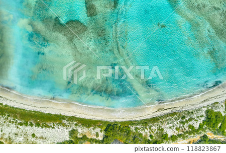 Top view in Caribbean island Paradisiacal - Cayo Sombrero - Morrocoy Venezuela. Aerial View. 118823867