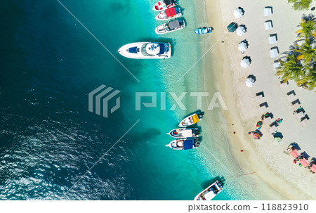 Top view in Caribbean island Paradisiacal - Cayo Sombrero - Morrocoy, Venezuela. Aerial View. 118823910