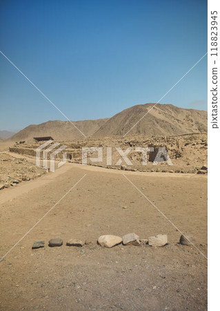 The ancient archaeological site of Caral, near Supe, Barranca Province, Peru. Caral is a UNESCO world heritage site and considered to be the oldest city in the Americas. The ancient archaeological site of Caral, near Supe, Barranca Province, Peru. Caral is a UNESCO world heritage site and considered to be the oldest city in the Americas. 118823945