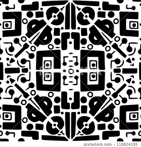 Geometrical black white abstract seamless pattern. Vector hand drawn illustration on white background 118824195