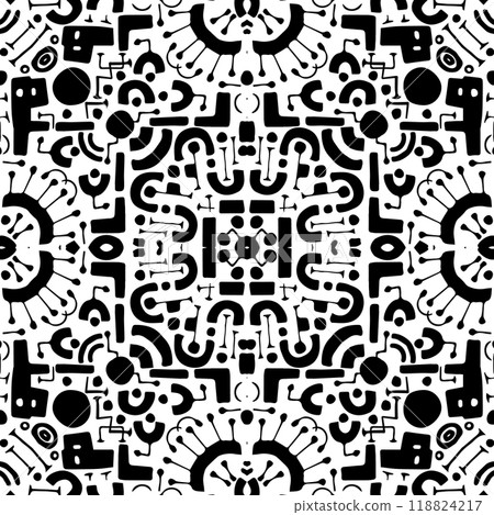 Geometric seamless pattern. Black white vector ethnic illustration on the white background Geometric seamless pattern. Black white vector ethnic illustration on the white background 118824217