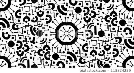 Black line hand drawn abstract seamless pattern. Vector endless geometric design background 118824229