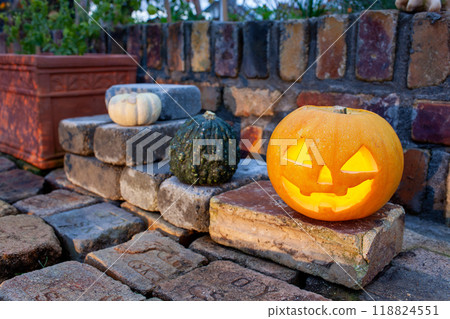 Halloween pumpkins lined up Halloween pumpkins lined up 118824551
