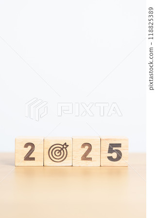 2025 year block with dartboard icon. Goal, Target, Resolution, strategy, plan, Action, mission, motivation, and New Year start concepts 2025 year block with dartboard icon. Goal, Target, Resolution, strategy, plan, Action, mission, motivation, and New Year start concepts 118825389