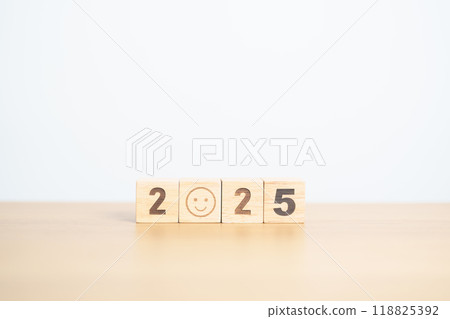 Happy New Year 2025 with Smile block. Satisfaction, feedback, Review, mental health, eco sustainable and good concept Happy New Year 2025 with Smile block. Satisfaction, feedback, Review, mental health, eco sustainable and good concept 118825392