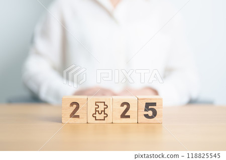2025 block with jigsaw puzzle icon. Business Process, Team, teamwork, Goal, mission, Resolution, strategy, plan, Action, partnership, and New Year start 2025 block with jigsaw puzzle icon. Business Process, Team, teamwork, Goal, mission, Resolution, strategy, plan, Action, partnership, and New Year start 118825545