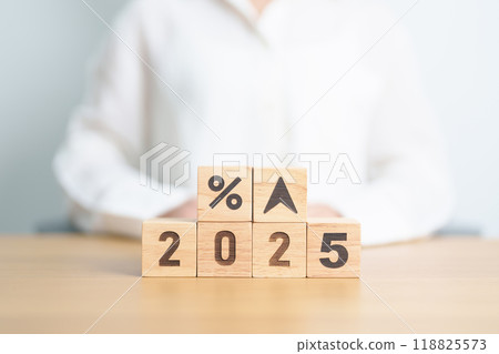 2025 New year with percentage change to UP and Down arrow. Interest rate, GDP, stocks market, financial, deflation and Inflation, mortgage, debt, Loan and Economic Recession 2025 New year with percentage change to UP and Down arrow. Interest rate, GDP, stocks market, financial, deflation and Inflation, mortgage, debt, Loan and Economic Recession 118825573