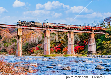 埼玉秩父鐵道～穿越紅葉荒川大橋的SL古特快～ 118825965