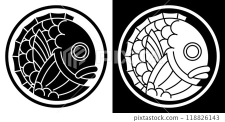 閉嘴海鯛家族徽章風格的向量插圖。 閉嘴海鯛家族徽章風格的向量插圖。 118826143