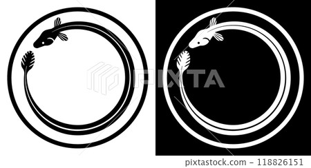 鰻魚家族徽章風格的向量插圖。 鰻魚家族徽章風格的向量插圖。 118826151