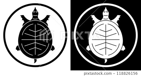 Vector illustration of a soft-shelled turtle in the style of a family crest. 118826156