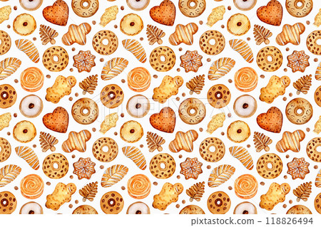 Watercolor different kinds of sweets seamless pattern background 118826494