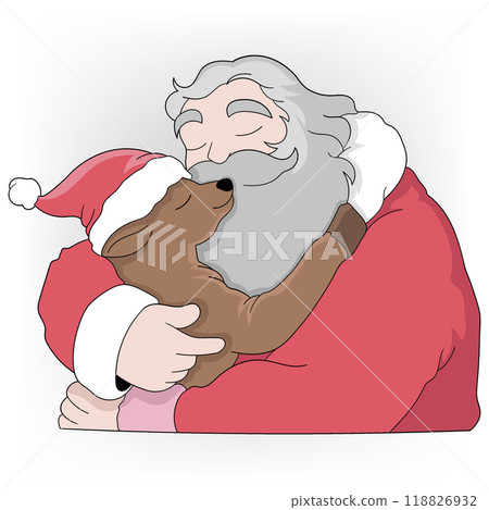 old Santa is hugging a reindeer that accompanies his daily activities 118826932