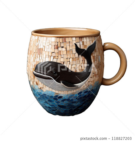[PNG透明素材] 雕刻有鯨魚的木馬克杯 118827203