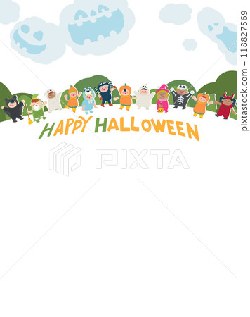 穿著萬聖節服裝的孩子們的框架 118827569