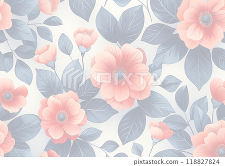 白色背景向量圖上的紅色花朵和葉子無縫圖案 118827824