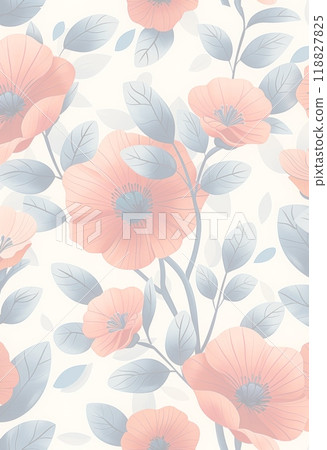 白色背景向量圖上的紅色花朵和葉子無縫圖案 118827825