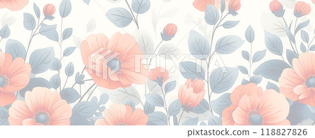 白色背景向量圖上的紅色花朵和葉子無縫圖案 118827826