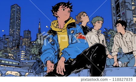 Teenagers hanging out in the city at night 118827835