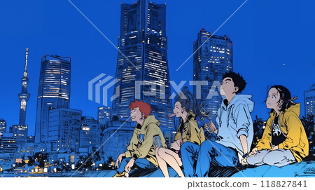 青少年晚上在街上閒逛 青少年晚上在街上閒逛 118827841