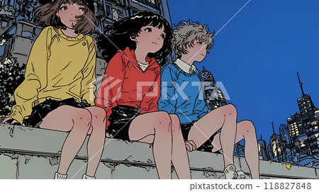 青少年晚上在街上閒逛 118827848