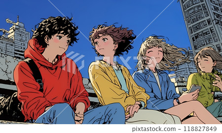 Teenagers hanging out in the city at night Teenagers hanging out in the city at night 118827849