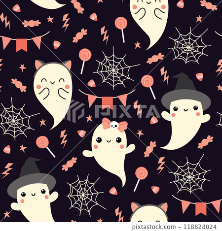 Halloween pattern with cute ghosts 118828024