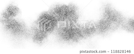 Stipple smoke cloud gradient texture. Grunge fluid sand grain background. Gritty noise wavy fog dot work wallpaper. Black and white dots, speckles, particles or granules backdrop overlay. Vector 118828146