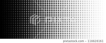 Dotted halftone gradient texture. Fading polka dot background. Repeated dots gradation pattern. Black vanishing comic pop art overlay backdrop. Halftone raster effect wallpaper. Vector Dotted halftone gradient texture. Fading polka dot background. Repeated dots gradation pattern. Black vanishing comic pop art overlay backdrop. Halftone raster effect wallpaper. Vector 118828161