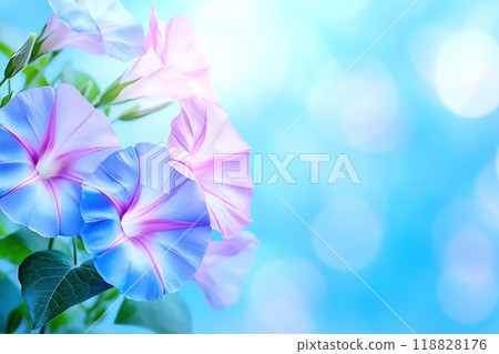 牽牛花和閃閃發光的球散景的酷背景 118828176