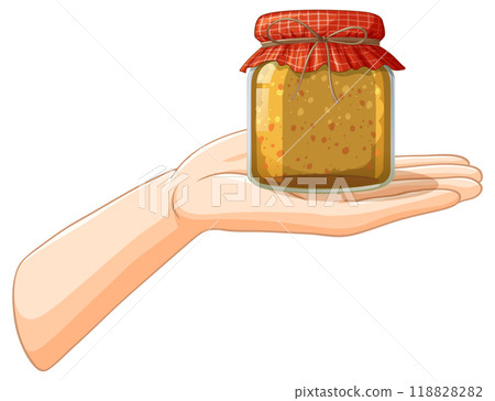 Hand Holding Jar of Honey 118828282