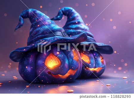 Halloween background with haunted castle and pumpkins 118828293
