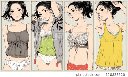 Young woman getting changed Young woman getting changed 118828320