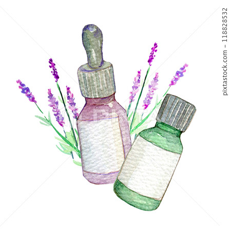 芳香油薰衣草水彩插圖 芳香油薰衣草水彩插圖 118828532