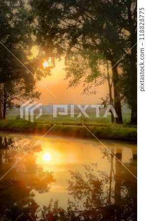 A Serene Sunset Reflection Over a Tranquil Body of Water that Captures Natures Beauty A Serene Sunset Reflection Over a Tranquil Body of Water that Captures Natures Beauty 118828775
