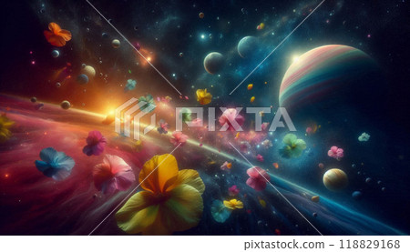 Vibrant cosmos flowers bloom like nebulae in the cosmos Vibrant cosmos flowers bloom like nebulae in the cosmos 118829168