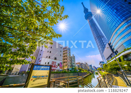 Tokyo cityscape in Japan, with Tokyo Skytree and Solamachi standing out against the greenery (September 6th) 118829247