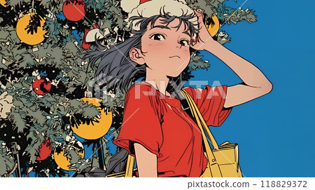 Christmas tree and girl Christmas tree and girl 118829372