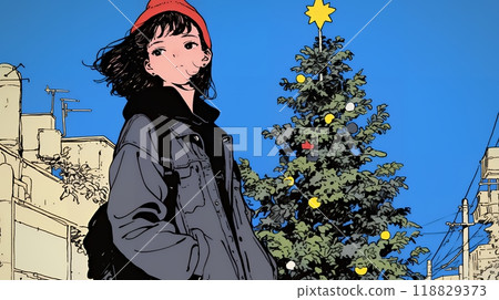 Christmas tree and girl 118829373