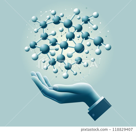Human hand with a complex molecular structure 118829407