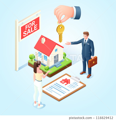 Real estate business and home insurance isometric vector illustration Real estate business and home insurance isometric vector illustration 118829412