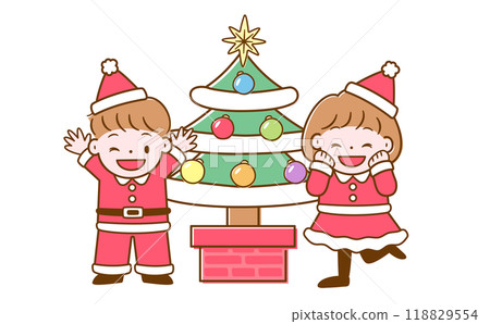 簡單、流行、可愛的聖誕樹和兒童手繪插畫 118829554